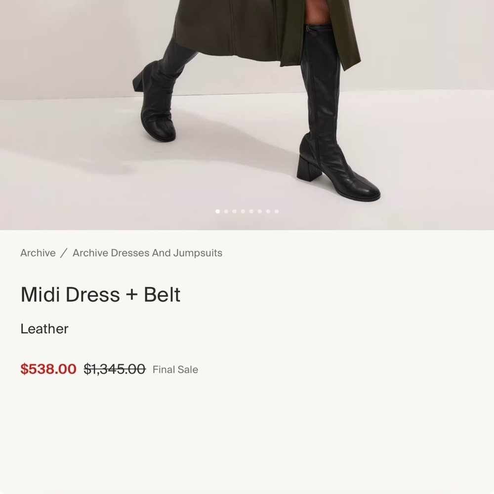 ME+EM Leather Intense Olive Midi Dress w/ Belt-Zip Front Short Sleeve US 8 - Picture 5 of 11